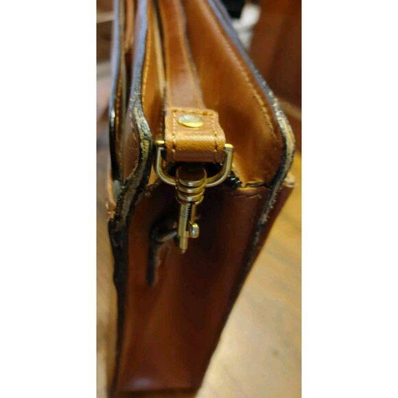 VTG Y2K Crossbody Shoulder Bag Genuine Leather Messenger Portfolio Case handles - Picture 8 of 14
